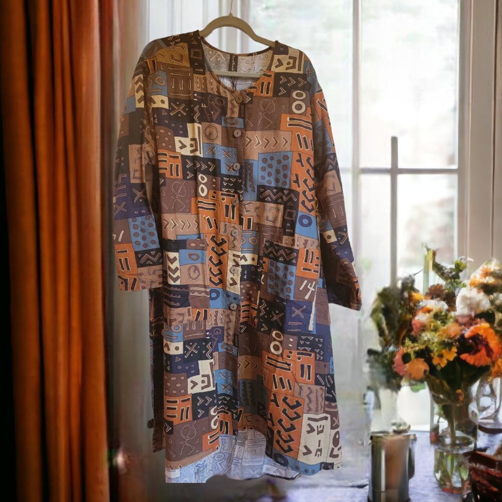NWT Sacred Threads Aztec Design Long‎ Sleeve Jacket Duster Size L/XL